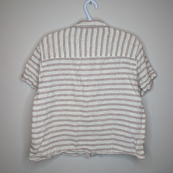 100% Linen Rachel Zoe Women's Medium Striped Purple Beige Button Down Top - Picture 2 of 7
